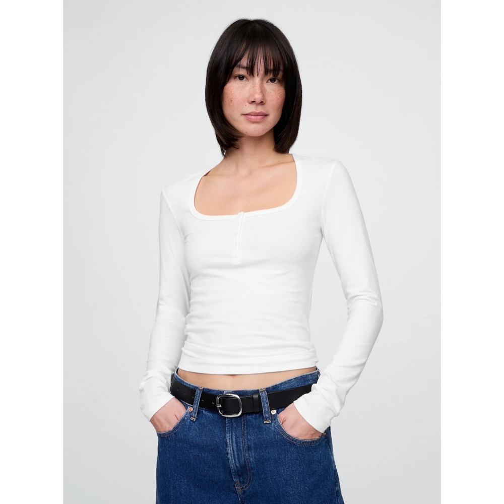 GAP CloseKnit Jersey Henley Longsleeve T-Shirt - White